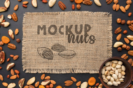 Free Top View Of Delicious Nuts Mock-Up Psd