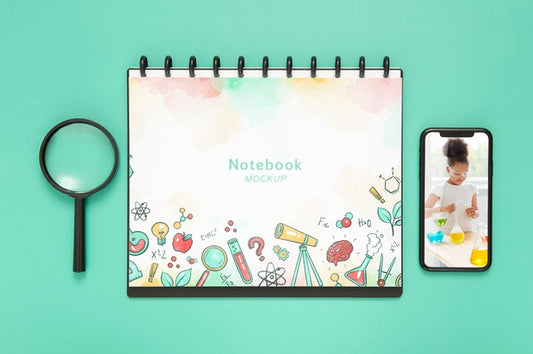 Free Top View Of Desk Surface With Notebook And Smartphone Psd