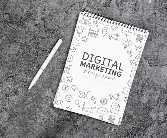 Free Top View Of Digital Marketing Notebook Psd
