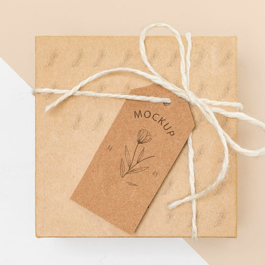 Free Top View Of Eco Friendly Wrapped Gift Box Mock-Up Psd