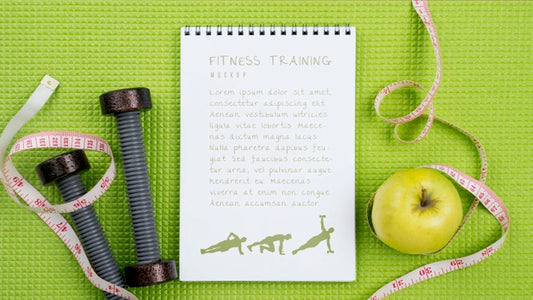 Free Top View Of Fitness Notebook With Apple And Measuring Tape Psd