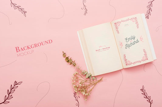 Free Top View Of Flowers And Open Book Psd