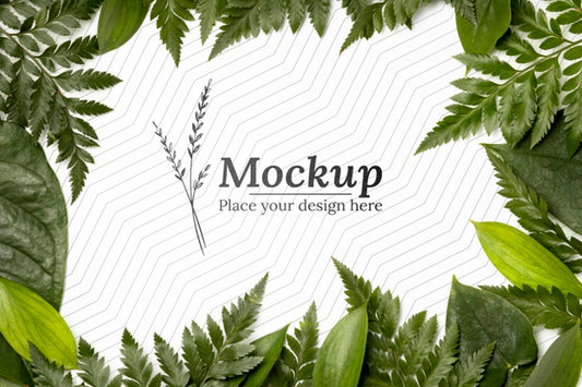 Free Top View Of Frame Mock-Up With Leaves Psd