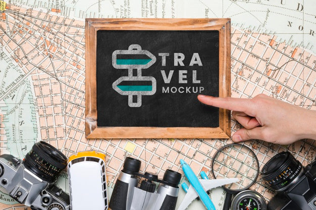 Free Top View Of Frame Mock-Up With Other Traveling Essentials Psd