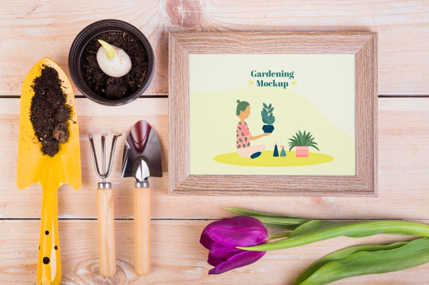 Free Top View Of Gardening Concept Mock-Up Psd