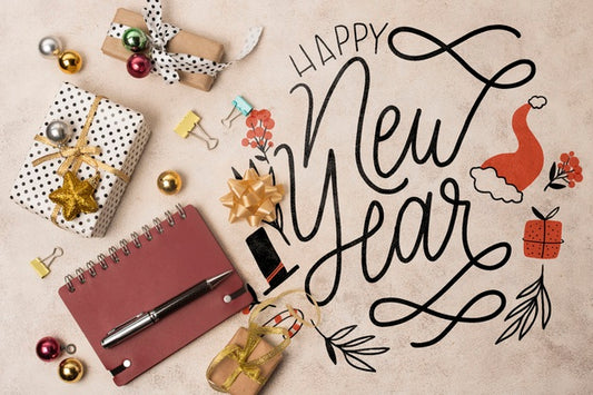 Free Top View Of Happy New Year Mock-Up Psd
