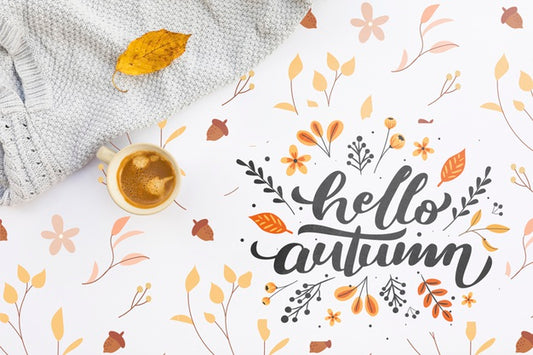 Free Top View Of Hello Autumn Coffee Psd