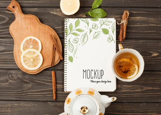 Free Top View Of Herbal Tea Concept Mock-Up Psd