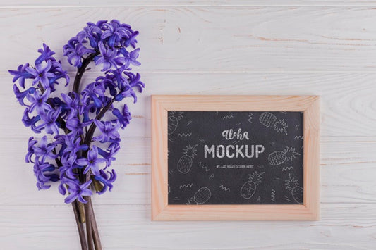Free Top View Of Hyacinth Flower With Frame Mock-Up Psd