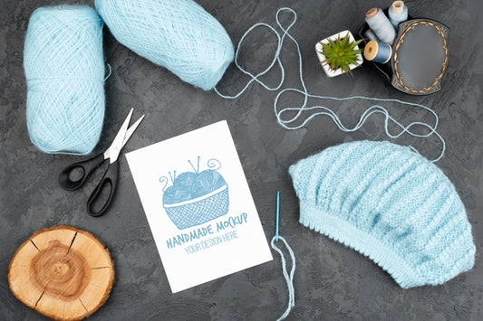 Free Top View Of Knitting Concept Mock-Up Psd