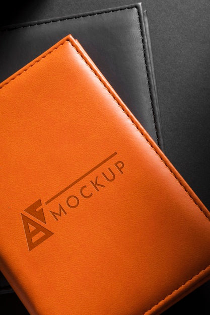 Free Top View Of Leather Agendas Mock-Up Psd