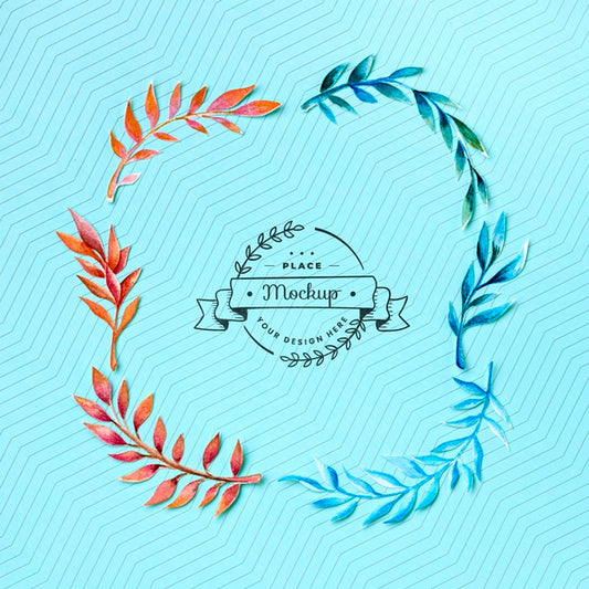 Free Top View Of Leaves Frame Mock-Up Psd