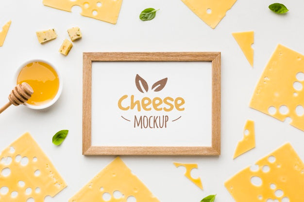 Free Top View Of Locally Grown Cheese With Frame Mock-Up Psd