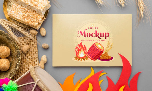 Free Top View Of Lohri Concept Mock-Up Psd