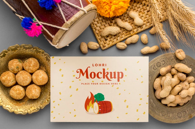 Free Top View Of Lohri Concept Mock-Up Psd