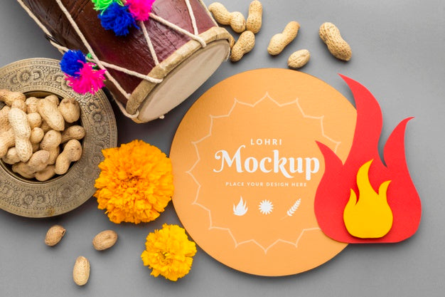 Free Top View Of Lohri Concept Mock-Up Psd