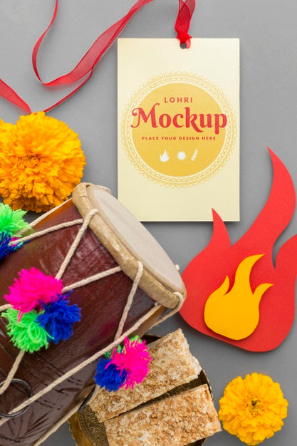 Free Top View Of Lohri Concept Mock-Up Psd