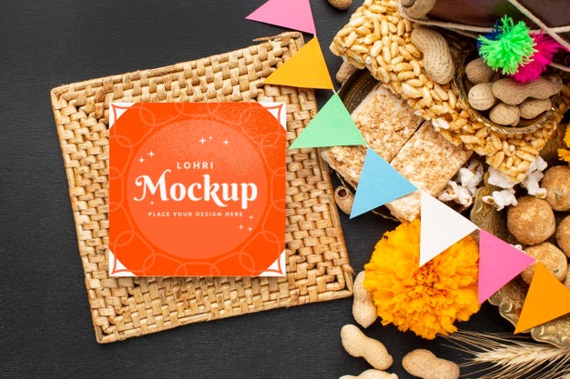 Free Top View Of Lohri Concept Mock-Up Psd