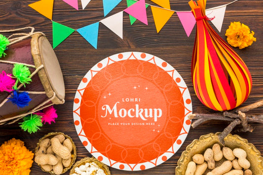 Free Top View Of Lohri Concept Mock-Up Psd