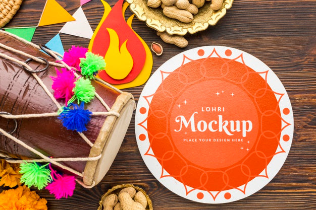 Free Top View Of Lohri Concept Mock-Up Psd