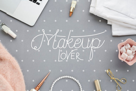 Free Top View Of Make-Up Concept Mock-Up Psd