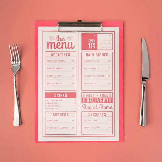 Free Top View Of Menu With Fork And Knife Psd