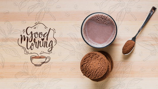Free Top View Of Milk With Cocoa On Table Psd
