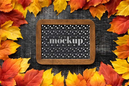 Free Top View Of Mock-Up Frame Design With Leaves Psd