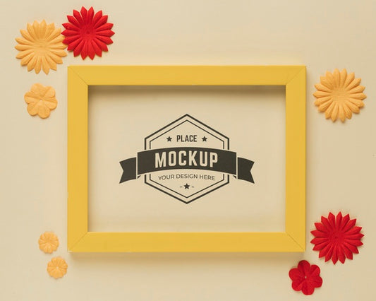Free Top View Of Mock-Up Frame With Paper Decoration Psd