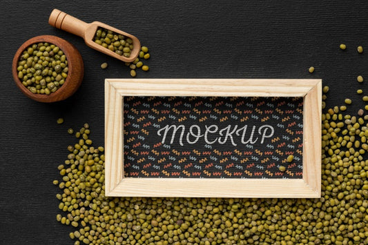 Free Top View Of Mock-Up Frame With Seeds And Scoop Psd