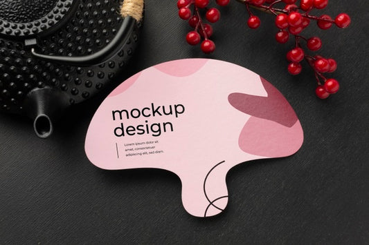 Free Top View Of Mock-Up Hand Fan With Berries Psd