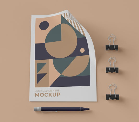 Free Top View Of Mock-Up Paper With Pen And Clips Psd