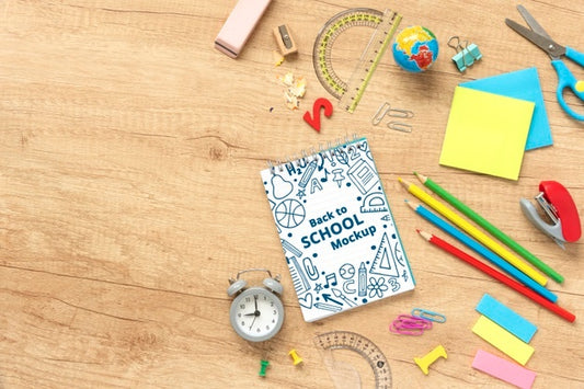 Free Top View Of Mock-Up School Supplies Psd