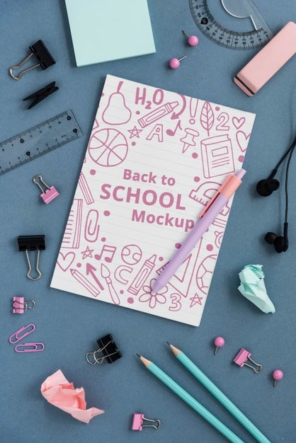 Free Top View Of Mock-Up School Supplies Psd
