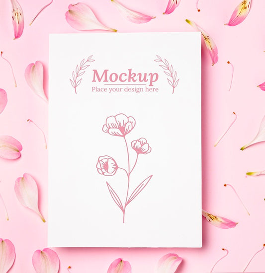Free Top View Of Mock-Up With Petals Psd