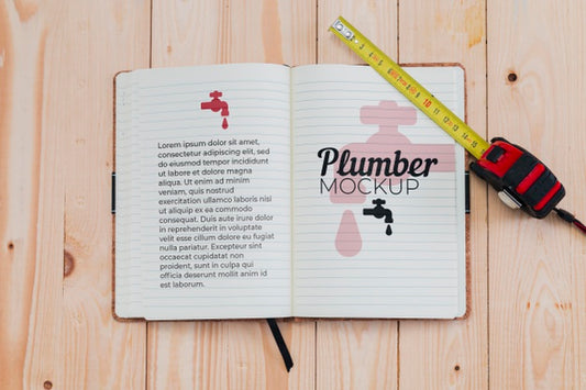 Free Top View Of Notebook And Measuring Tape For Plumber Psd