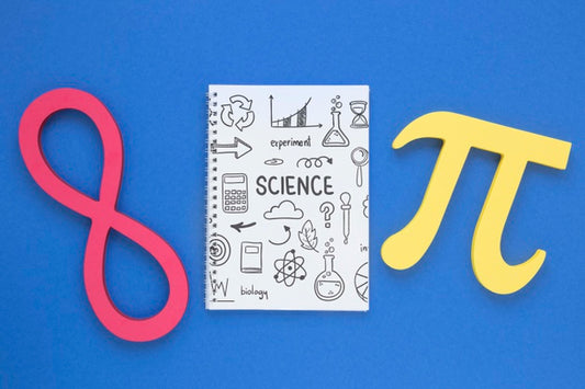 Free Top View Of Notebook With Pi Sign And Infinity Psd
