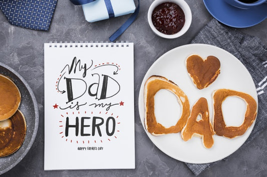 Free Top View Of Notepad With Pancakes On Plate For Fathers Day Psd