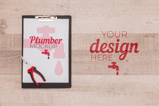 Free Top View Of Notepad With Plumber Tools Psd