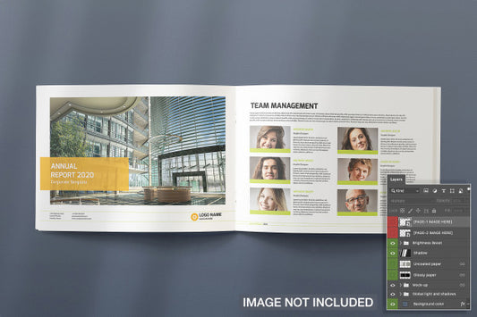 Free Top View Of Opened Landscape Magazine Mockup Psd