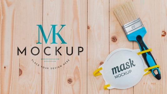 Free Top View Of Paintbrush And Mask For Plumber Psd