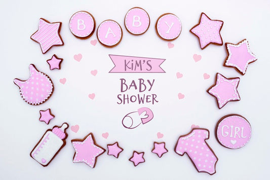 Free Top View Of Pink Baby Shower Decorations Psd