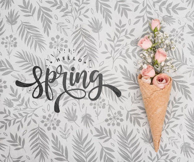 Free Top View Of Pink Spring Roses In Ice Cream Cone Psd