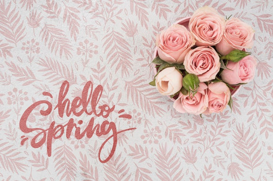 Free Top View Of Pink Spring Roses Psd