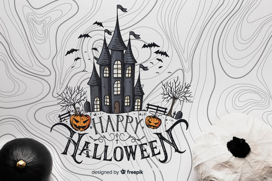 Free Top View Of Pumpkins With Halloween Castle Psd