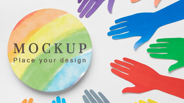 Free Top View Of Rainbow Colored Hands For Diversity Psd