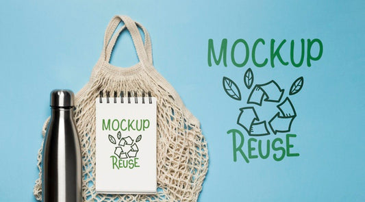 Free Top View Of Reusable Bag With Bottle Psd