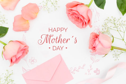 Free Top View Of Roses With Envelope For Mother'S Day Psd