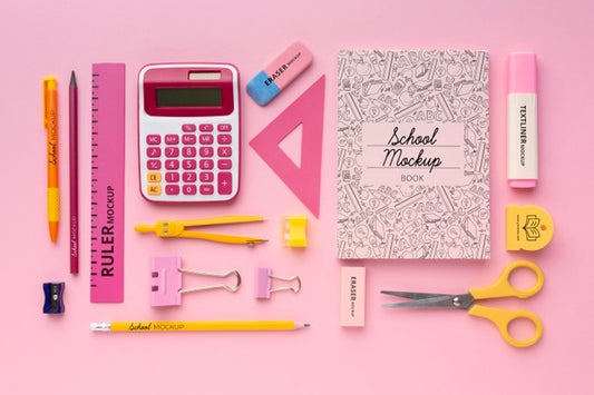 Free Top View Of School Supplies Collection Mock-Up Psd