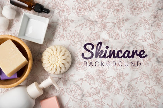 Free Top View Of Skincare Products Background Psd